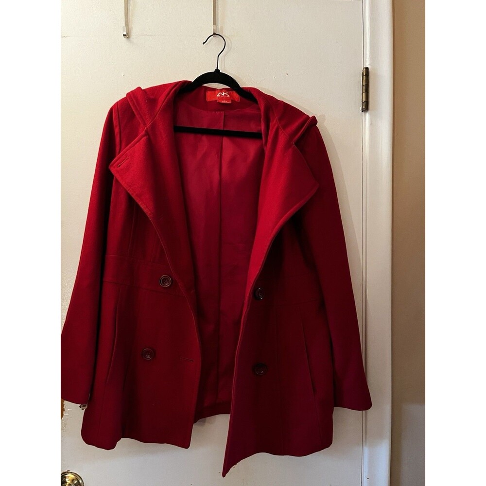 Anne Klein Sport Red Hooded Pea Coat